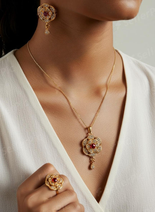 Red Gemstone Flower Set