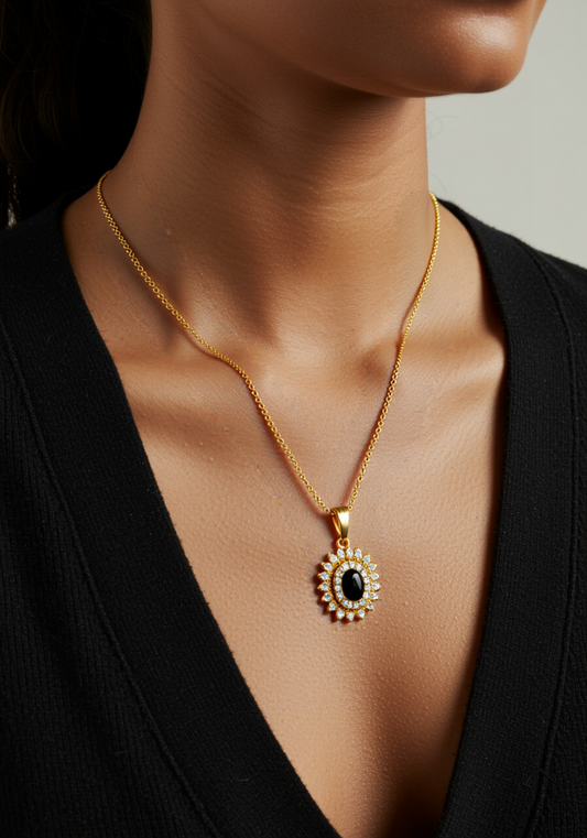 Elegant Black Onyx Halo Set