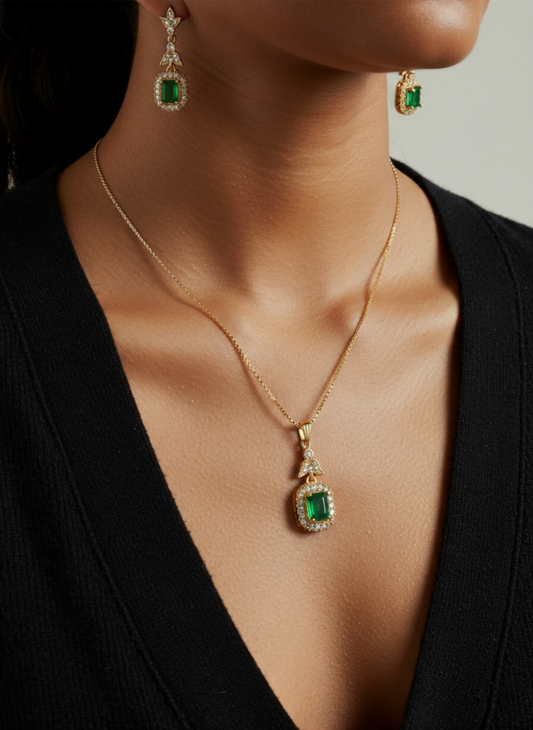 Emerald Cut Green Gemstone Set